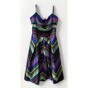Nicole Miller Dress fit-and-flare Retro Rainbow midi cocktail stripe Size 12